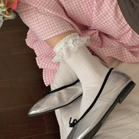 Mode été femmes blanc respirant coton équipage haute qualité dames dentelle femmes personnalisé longues chaussettes minces