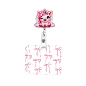 Retractable nurse ID card label sleeve with bow-shaped horizontal push-to-open ID card badge scroll and alligator <b>clip</b> - Product Image 5
