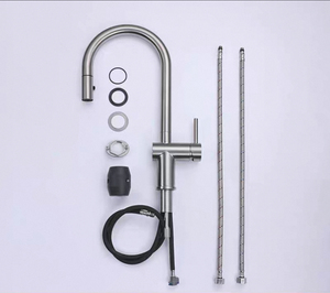 Robinet de cuisine monocommande Kemen en acier inoxydable 304 brossé, design moderne et luxueux, avec douchette extractible, à poser sur le plan. - Product Image 5