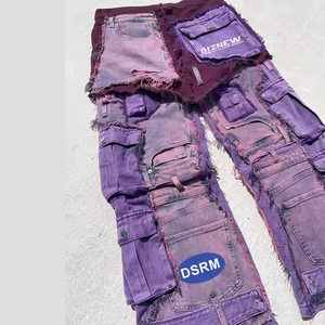 Diznew Người Đàn Ông Của Quần Áo Bộ Tùy Chỉnh Nặng Chắp Vá Rửa Trùm Đầu Áo Khoác Và Quần Jean Hai-Mảnh Phù Hợp Với - Product Image 3