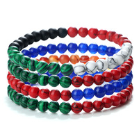 Bracelet élastique tendance en perles de pierre naturelle PFT, nouvelle couleur, motif drapeau national, idéal comme cadeau