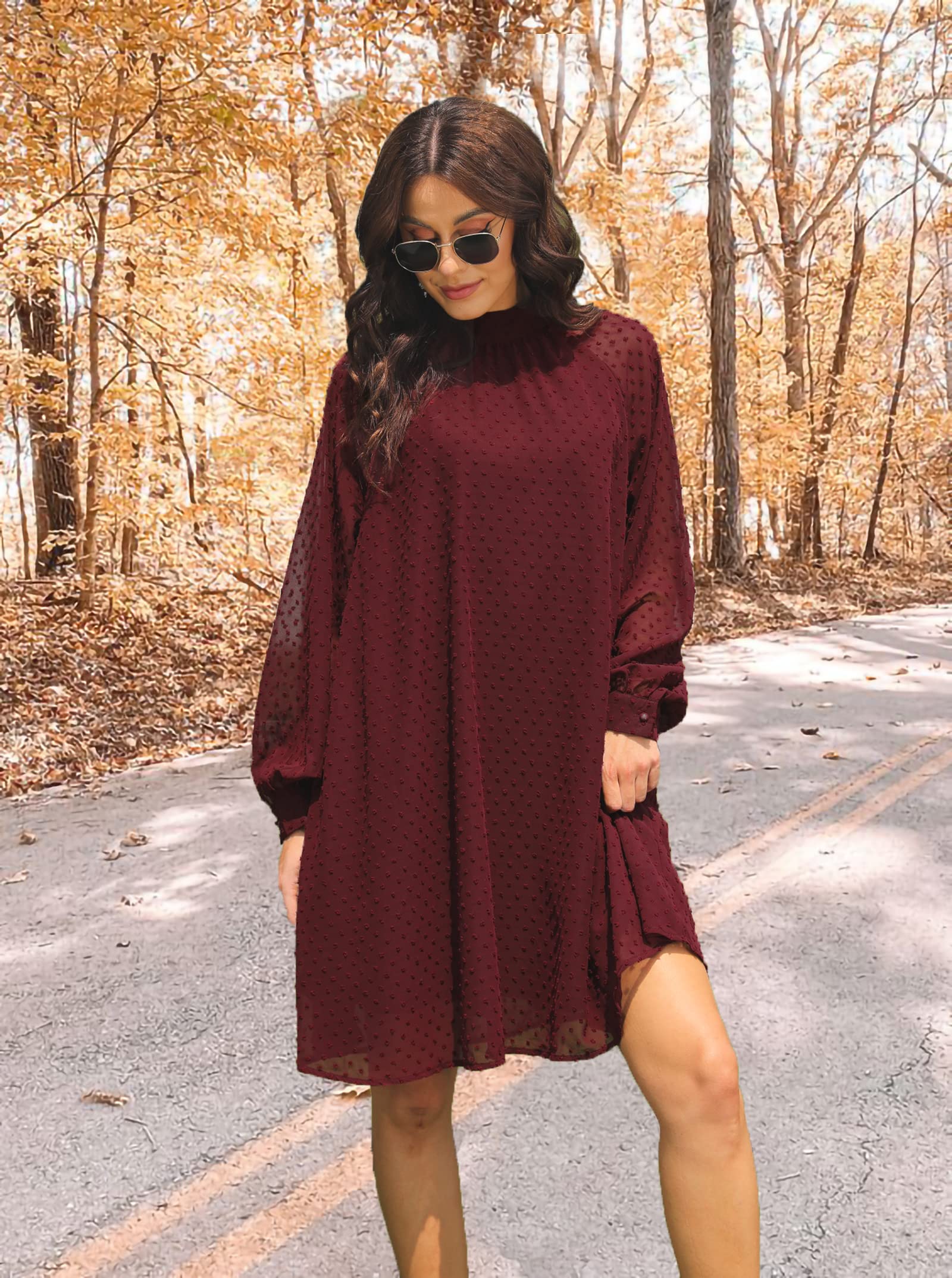 knee length dresses for ladies V-Neck Midi Chiffon Wedding Guest Dresses with Ruffles Sleeve main image 1