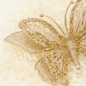 Decoración navideña para el hogar, adorno de mariposas doradas con purpurina, personalizable, para fiestas y bodas