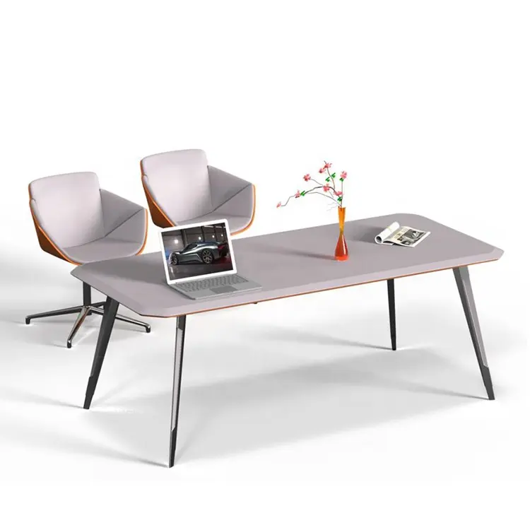 Table de conférence en bois avec pieds en acier épais, fournisseur en gros, table de conférence et table de conférence luxueuse en chêne
