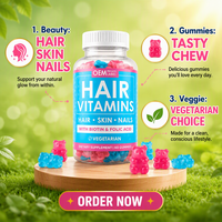 Compléments vitaminiques en forme de bonbons gélifiés véganes naturels à la biotine pour la croissance des cheveux et des ongles, la santé de la peau et l'énergie