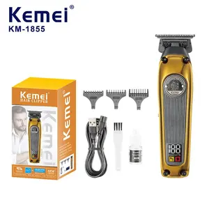 Kemei KM-1855 살롱 이발사 USB 충전식 전기 헤어 클리퍼 LCD 디지털 디스플레이 세라믹 커터 헤드 헤어 트리머