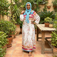 Robe musulmane grande taille à imprimé floral 2026, respirante, légère, en polyester, à manches longues, coupe ample, printemps-été