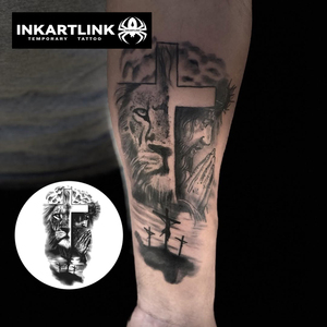 Adesivi per Tatuaggi INKARTLINK per il Corpo, Tatuaggi Temporanei con <span class=keywords><strong>Leone</strong></span>, Gesù, Croce, Impermeabili, Ecologici, Lunga Durata 15 Giorni, Confezione Convenienza - Product Image 2