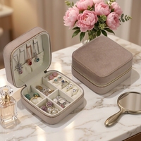 Boîte de rangement à bijoux de voyage en velours personnalisée, étui de rangement carré portable, fermeture à glissière, porte-bijoux multi-emplacements