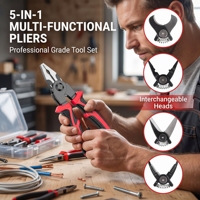 Kit d'outils multifonction 5-en-1 avec têtes interchangeables en acier au carbone, pince à sertir, coupe-fils en plastique et dénudeur de fils OEM