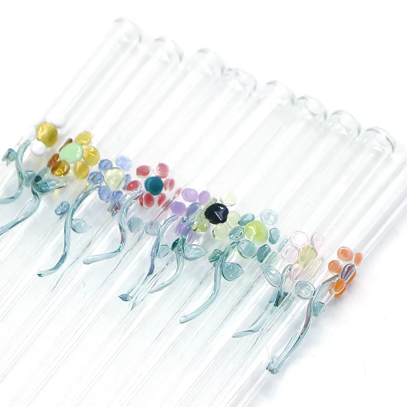Top selling Custom Handmade Clear Flower Flavored Drinking Glass Straw For Juice