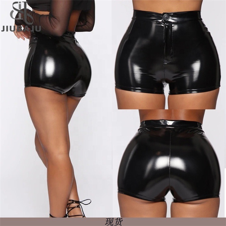 Sexy Dames Shorts Glanzende Elastische Hoge Taille Glanzende Faux Pu Leren Korte Broek Slim Hot Dance Clubwear Mini Shorts