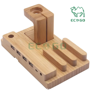 Soporte de cargador de bambú Soporte de acoplamiento Cargador en 4 puertos Soporte de estación de carga de madera - Product Image 2