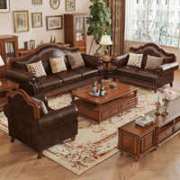 Muebles de Salón, Juego de Sofás de Madera, Sofá de Cuero de Madera Maciza de 1-2-3 Plazas, Sofá Reclinable Modular Moderno Americano