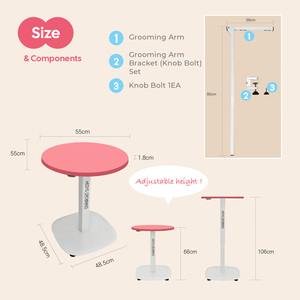 Table de toilettage pour animaux de compagnie HEDYS GROOMING, compacte, réglable en hauteur, petite, ronde, en acier et contreplaqué, pour usage professionnel et domestique - Product Image 2