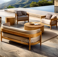 Fauteuil de salon d'extérieur individuel en teck massif, moderne, avec coussin imperméable à séchage rapide, pour hôtel et jardin