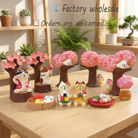 Figurine de chat fée en résine peinte à la main en gros, série pique-nique fleurs de cerisier, mini ornement décoratif pour la maison, cadeau