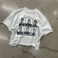 T-shirt pour homme à col double, streetwear créatif, vente en gros, coton de haute qualité, manches courtes, imprimé tendance