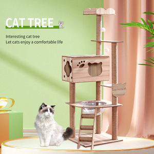 للبيع المباشر من المصنع برج شجرة القط القصير المصنوع من القطيفة الطبيعي للقطط الأليفة للتسلق وخربشة أثاث للشقق من خشب مضغوط متوسط الكثافة - Product Image 4