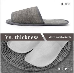 Chaussons jetables biodégradables gris à bout ouvert en coton et lin, écologiques, modernes, de luxe, avec logo personnalisé pour spa et hôtel - Product Image 4