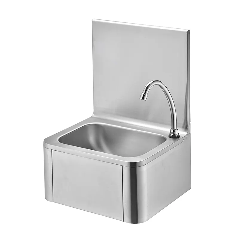 Heavy-Duty Stainless Steel Kitchen Work table with Knee-Operated Hand Wash Basin Metal Sink Table Hotel Restaurant Storage Use