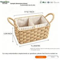 Panier de rangement en corde de papier écologique de luxe fait à la main, doublure en tissu, panier de pique-nique rectangulaire portable pour l'extérieur