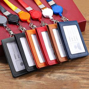 Business Card Holder Office Work Name Badge Holder PU <b>Leather</b> Custom Logo Fashion Style 3 in Size Gift <b>Lanyard</b> ID Card Holder - Product Image 2