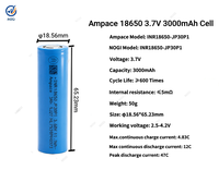 Ampace INR18650-JP30P1 18650 3000mAh 3.7V Lithium Ion Battery Cell 47C High Discharge Rechargeable Battery
