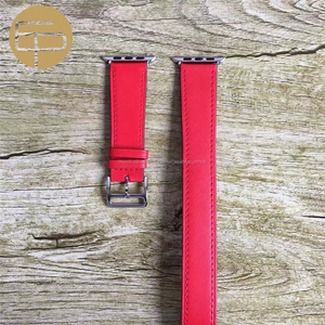 Extra-longues double-tour rouge personnalisé bord peint doux durable nappa en cuir bracelet de montre pour Apple Montre - Product Image 2