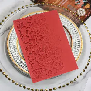 Winpsheng-tarjeta de invitación de boda, corte láser 3D rojo de lujo, Pop-Up, para novia y novio, tarjeta de felicitación
