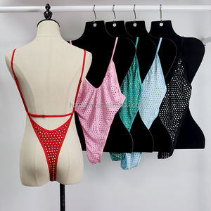 B101 moda seksi kız mayo Bodysuit kristal performans giyim kadın mayo tek parça taklidi Bodysuit gece elbisesi - Product Image 5