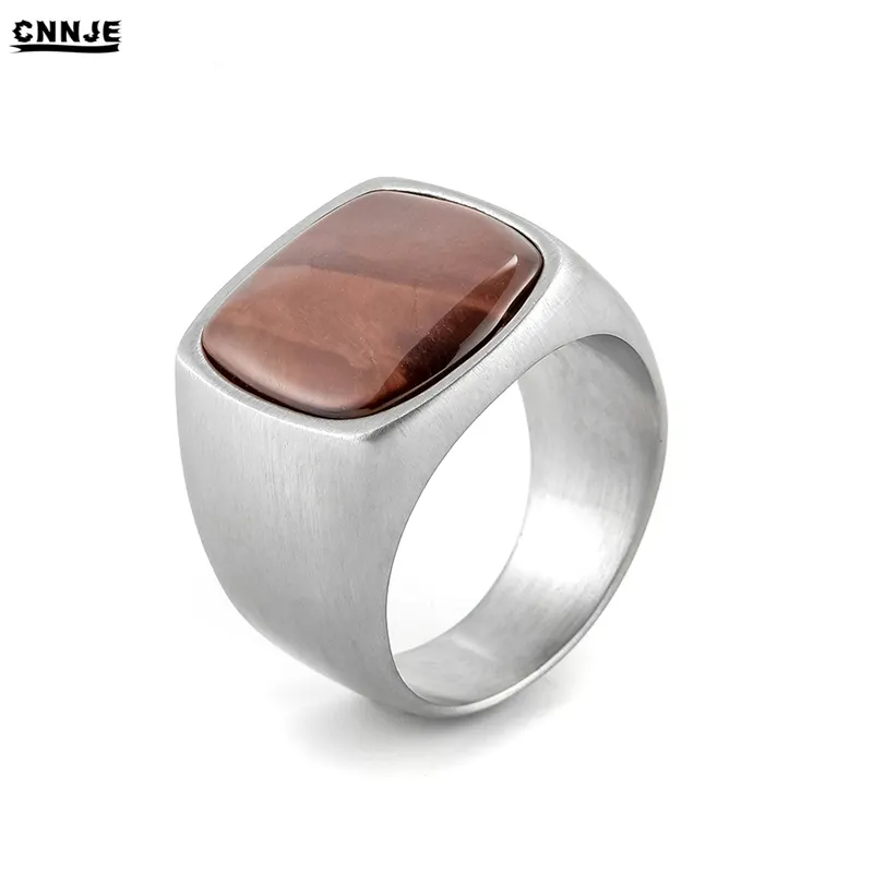 Modern Fashion Jewelry Natural Stone Ring Stainless Steel Wedding Rings Silver