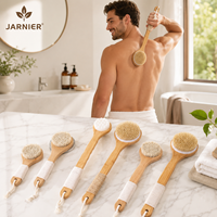 Cepillo de Baño Jarnier FSC de Bambú con Mango Largo para Masaje Corporal en Seco, Cepillo Exfoliante para Celulitis con Cerdas de Jabalí y Cuerda para Dama