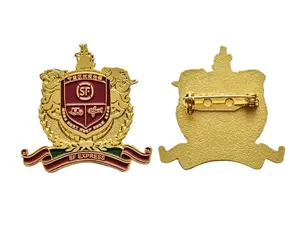 Factory Good Quality Satin Gold Metal Custom School Badge Lapel Pin Fashion Hard Soft Enamel Safty Pin Accessories Pins Badge