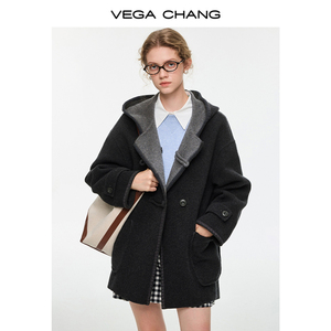 Vega Chang Chất Lượng Cao Hai Mặt Áo Khoác Vỏ Len Đa Năng Tối <span class=keywords><strong>Grey</strong></span> Trùm đầu Nhìn Giản Dị Nút Sừng Cho Tất Cả Các Mùa Đông - Product Image 3
