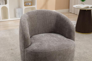 Fauteuil pivotant moderne en tissu chenille, fauteuil baril avec <span class=keywords><strong>anneau</strong></span> métallique en revêtement poudré noir, <span class=keywords><strong>gris</strong></span>, meubles de salon - Product Image 3
