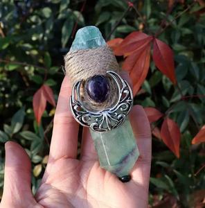 <span class=keywords><strong>Citrino</strong></span> crudo y amatista piedras curativas punto Luna forma Hexagonal prisma colgante antiguo plateado Witchy Wicca joyería - Product Image 6