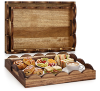 Plateaux de service décoratifs en bois, plateaux gigognes en bois avec poignées, plateau rectangulaire de style ferme pour table basse, pour collations et bougies
