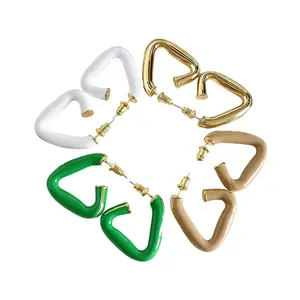 Fashion Simple Gold Plated Dripping Oil Enamel Geometric Triangle Stud Earrings For Women