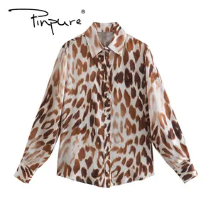R30611S hot selling 2022 Summer new arrival european women's fashion animal print lapel single-breasted shirts women blouse tops