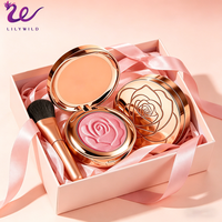 Set de Rubor Lilywild con Brocha de Lujo y Espejo, Marca Privada, Vegano, Mineral, Alta Pigmentación, Polvo Compacto con Brillo en Oro Rosa para el Rostro