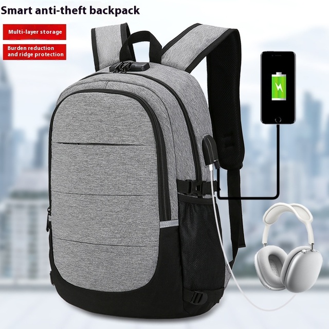 Unisex 17-Inch Smart USB Charging Durable Waterproof Oxford Polyester Anti-Theft Zipper Large Capacity Business Laptop Backpack