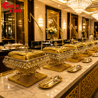 Plat de service chauffant TIANXING à alcool, avec couvercle suspendu doré, pour buffet et traiteur, modèle carré doré