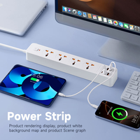 Regleta de Enchufes Universal con 4 Tomas de Corriente, 4 Puertos USB, 2 Puertos Tipo C, Cable de Extensión de 2 Metros con Puerto USB