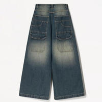 Jean cargo bleu délavé surdimensionné à jambes larges et amples, style skater, avec plusieurs poches, pour hommes - Vente en gros, personnalisable