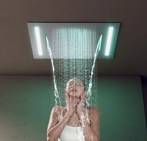 Set <span class=keywords><strong>Doccia</strong></span> <span class=keywords><strong>Termostatico</strong></span> a Pioggia Incassato Semplice con Finitura Spazzolata, Display Digitale Intelligente, Completo in Ottone - Product Image 4