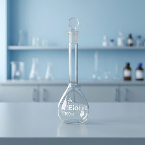 Fiole volumétrique à col long en verre borosilicaté de 1000 ml, fiole de mesure de laboratoire avec bouchon, marque BIOLAB, pour solutions chimiques - Product Image 3
