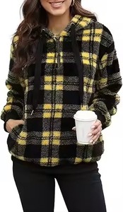Oversized Hooded Zip-Up <b>Sweatshirt</b> Solid Color <b>Quilted</b> Fleece Casual Autumn Wear Unisex Regular Fit Brown Women For Sale - Product Image 4