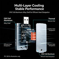 Casing SSD M.2 NVMe USB dengan Soket Lurus Chip RTL9210 untuk SSD M.2 2230 2242 Desain Lubang Tali Tutup Hisap Magnetik