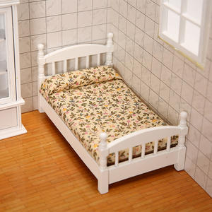 Casa de muñecas de juguete de madera a escala 1:12, muebles en miniatura y dormitorio de bolsillo para comida con flor Pastoral y accesorios de escena de cama individual - Product Image 4
